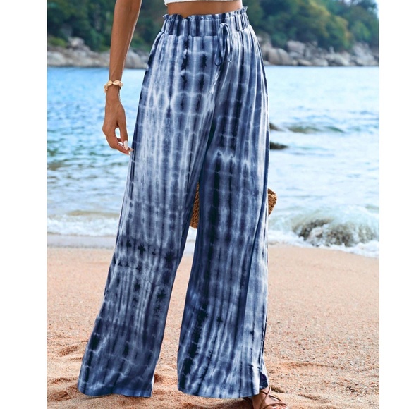 Boho Tie Dye High Waisted Wide leg Lounge Palazzo Pants - Picture 2 of 10